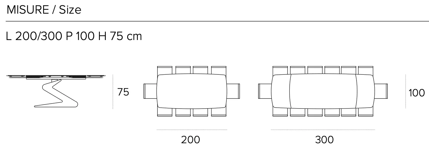 Размеры стола Target Point Zed 200x100 см, TA202